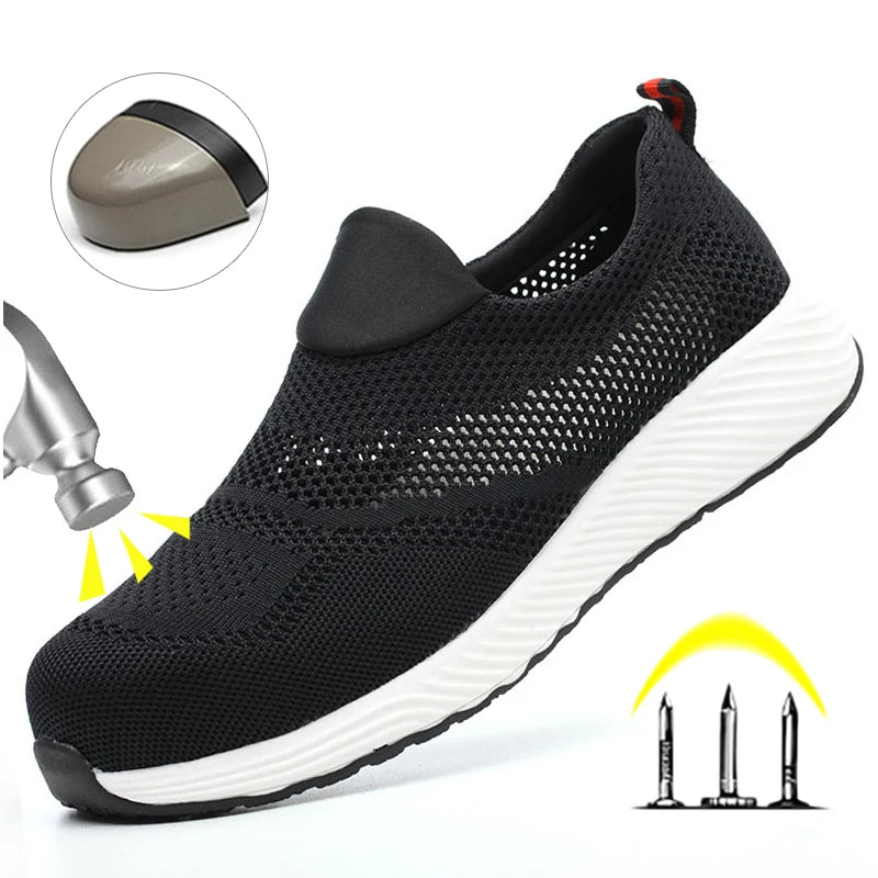 Summer Mesh Lightweight Work Sneakers Steel Toe Men Women Work Safety Shoes Breathable Construction Shoes Work Boots Footwear