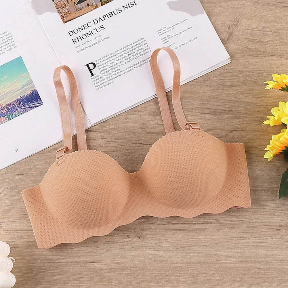 Female Gather Removable Shoulder Strap Solid Color Wireless Lingerie One-pieces Sexy Bras Push Up Seamless Underwear for Women - MarvelouStoree