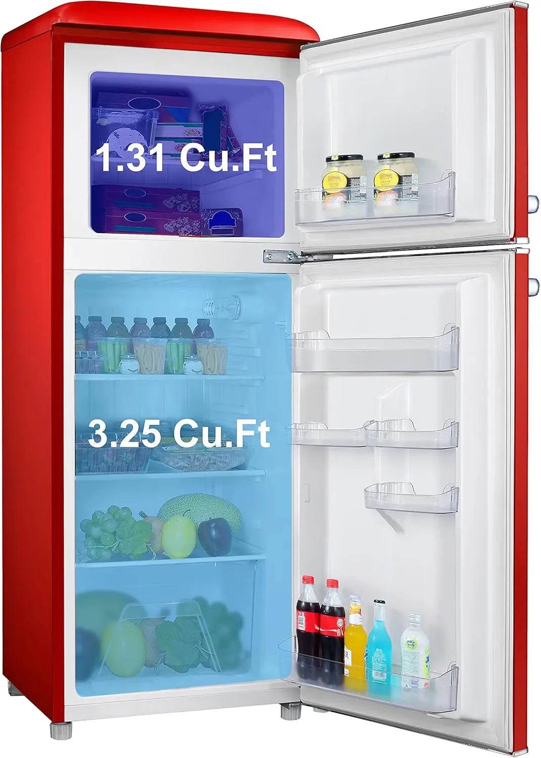 Retro Compact Refrigerator with Freezer Mini Fridge with Dual Door, Adjustable Mechanical Thermostat, 4.6 Cu Ft, Red - MarvelouStoree