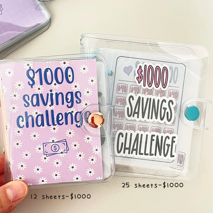 Sharkbang $150/$300/$500/$1000 Mini Binder Savings Challenge,12/25 Sheet Sleeves,Money Challenge Pocket Organzier,3 Holes Holder