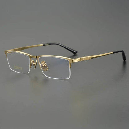 Business Pure Titanium Glasses Frame Men Fashion Square Half Rim Eyeglasses Unique Design Gold Color Eyewear Oculos 91065 - MarvelouStoree