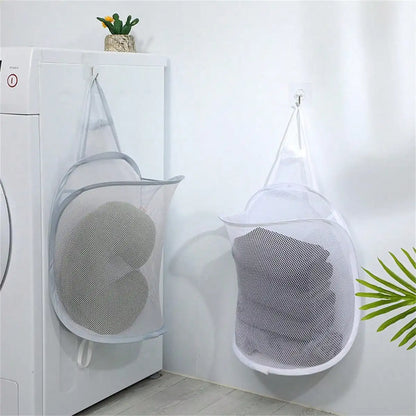 Portable Mesh Pop Up Laundry Hamper Wide Opening Breathable Collapsible Space-Saving Laundry Basket Dorm Travel Bathroom Items