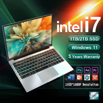 2025 Windows 11 laptops 14.1 Inch Intel CORE i7 7500U Notebook 12GB RAM 1TB SSD Computer 1920*1080 HD Office Study PC Computer