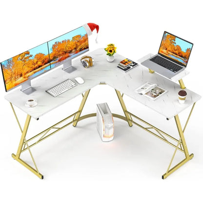 L Shaped Desk Computer Corner Desk Home Gaming Desk Office Writing Workstation with Large Monitor Stand Easy to Assemble (White,