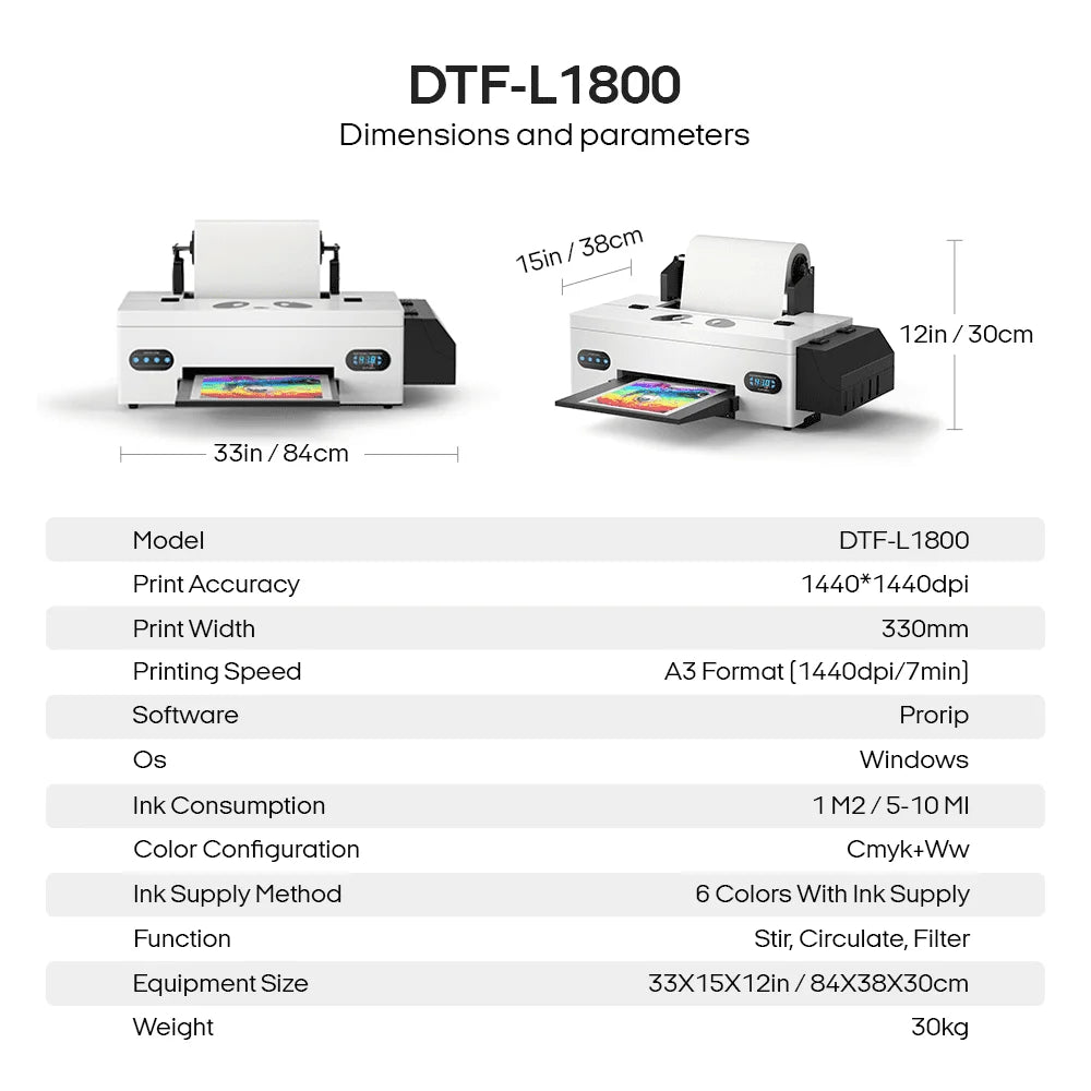 New! DTF Transfer Printer A3+ L1800 DTF Printer T Shirt Printing Machine With Curing Oven for Clothes Hoodies Jeans