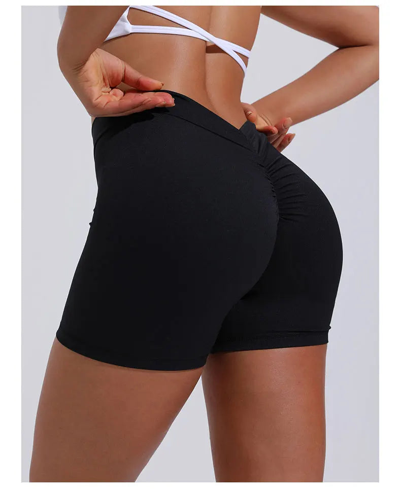 Yoga Shorts Women V Curve Sexy Gym Push Up Shorts Pleated Stretchy  Fitness Tights Cycling Shorts Activewear