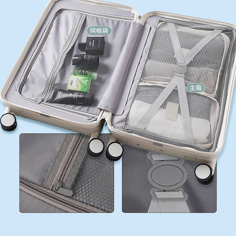 New Design Wide Handle Travel Suitcase Carry-On Luggage Trolley Case With Cup Holder USB Charging 20 Inch Cabin Rolling luggage