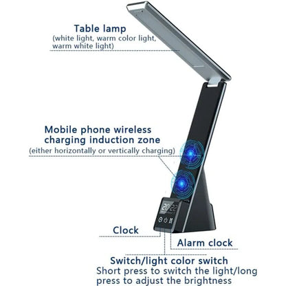 100W Alarm Clock Fast Wireless Charger Dimmable Desk Night Lamp Charging Station for IPhone 15 14 13 12 11 Pro Max Samsung S24U