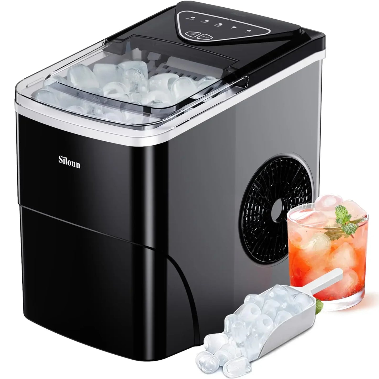 QWSilonn Ice Makers Countertop,9 Cubes Ready in 6 Mins,26lbs in 24Hrs,Self-Cleaning Ice Machine with Ice Scoop and Basket,Green