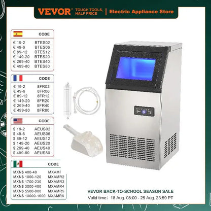 VEVOR Commercial Ice Maker 100lbs/24H Ice Maker Machine 45 Ice Cubes in 12-15 Minutes Freestanding Cabinet Ice Maker LED Display