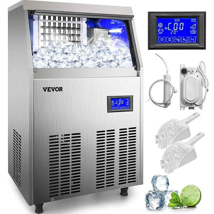 VEVOR Commercial Ice Maker Machine, 120LBS/24H with 33LBS Bin and Electric Water Drain Pump, Stainless Steel Construction