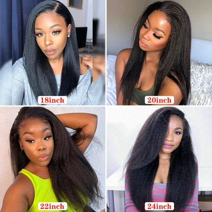 13x4 Kinky Straight Lace Front Human Hair Wig With Kinky Edges Baby Hair Glueless Yaki Straight HD Lace Frontal Wigs For Women