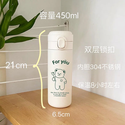 INS Large Capacity Korean Thermos Mug Cute High-quality Stainless Steel Double Leak-Proof Travel Portable Water Bottle Mug Cup