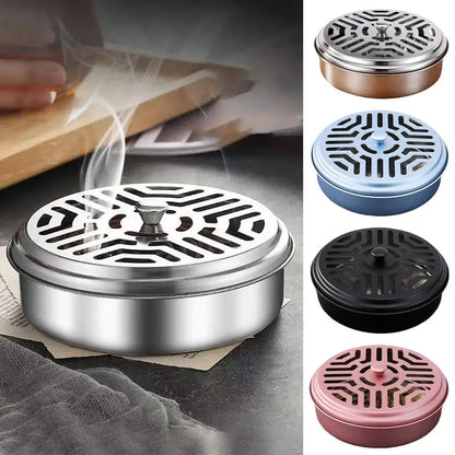 1PCS Stainless Steel Mosquito Coil Tray With Cover Mosquito Portable Coil Windproof Repellent Incense Stand Outdoor R1I2