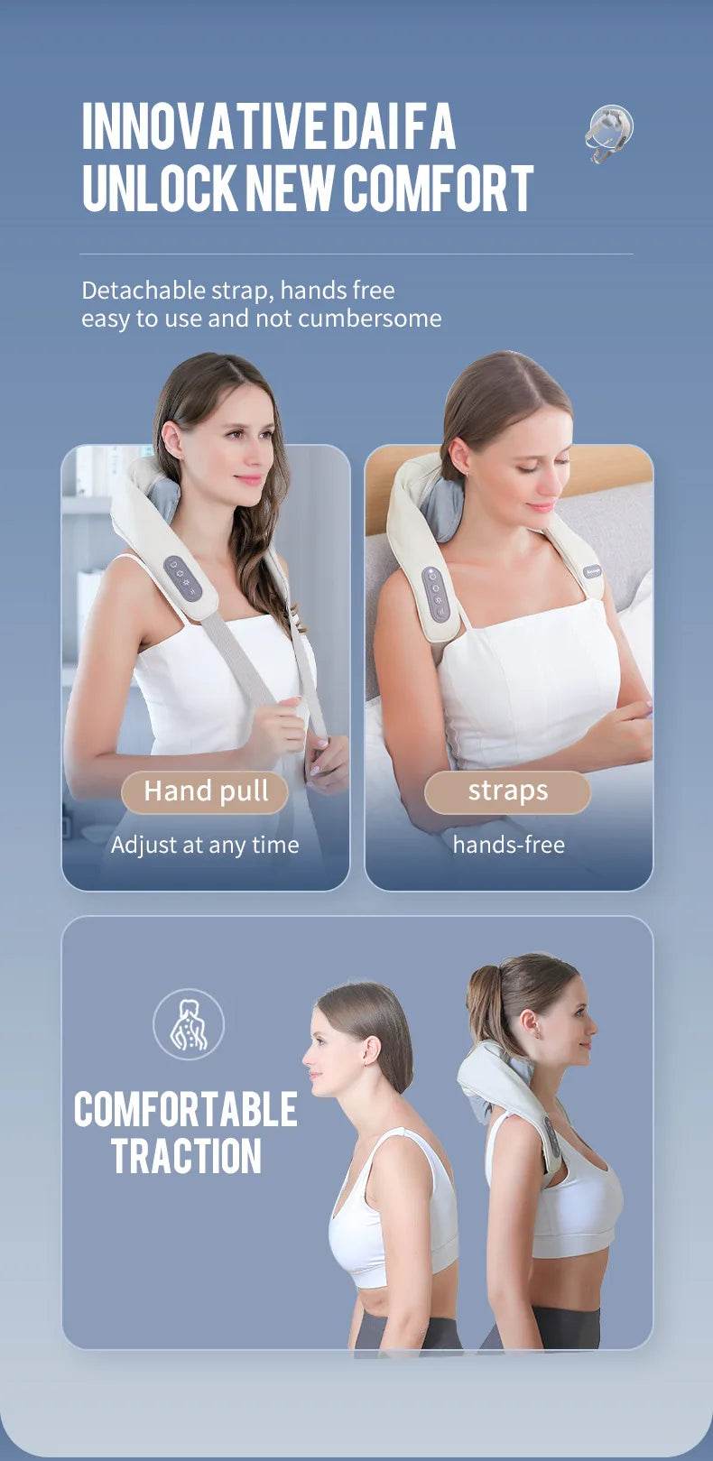 Foreverlily Wireless Neck And Back Massager Neck And Shoulder Kneading Massage Shawl Neck Cervical Relaxing Trapezius Massager - MarvelouStoree