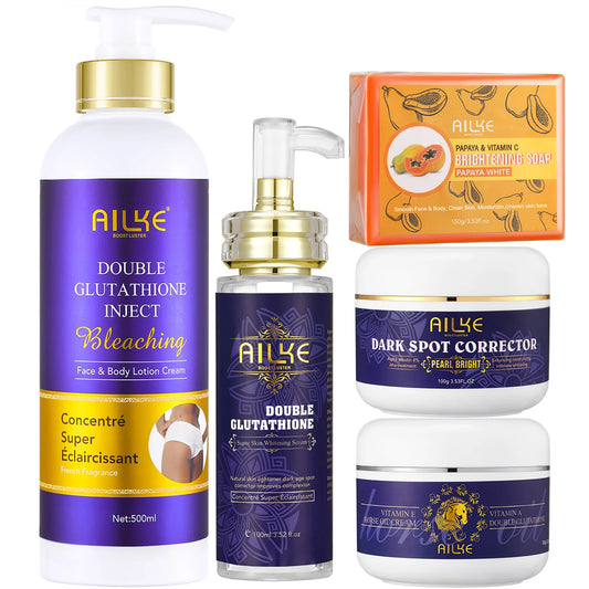 AILKE Glutathione 5-in-1 Women Skin Care Kit, With Body Lotion, Serum, Dark Spot Removal Cream, Body Cream, Brightening Soap