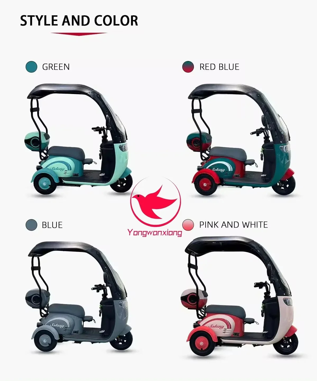 Mobility Scooter Adult Elderly Passenger Electric Tricycle With Roof Disability Mini Small Electric Scooter With Shed 3 Wheels