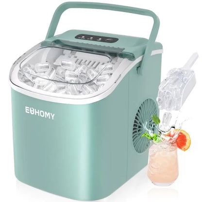 EUHOMY Ice Maker Countertop , 26lbs in 24Hrs, 9 Ice Cubes Ready in 6 Mins, Auto-Cleaning Portable Ice Maker with Basket Scoop