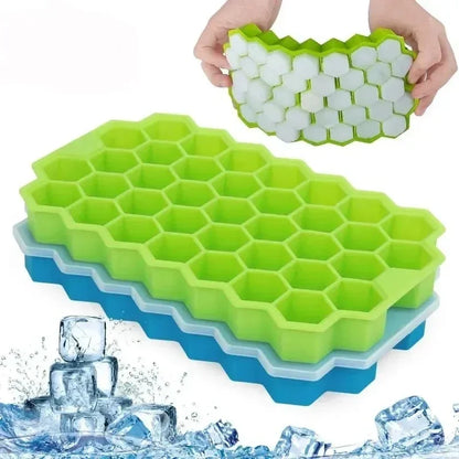 Large-capacity Ice Trays Silicone Mold Reusable Honeycomb Ice Cube Maker Food Grade Ice Maker with Lids Popsicle Mould Mold