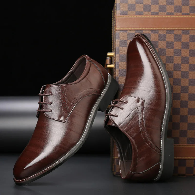 Men's Business Leather Shoes British Brown Pointed Lace Business Casual Leather Shoes Men Men Dress Shoes Wedding Shoes