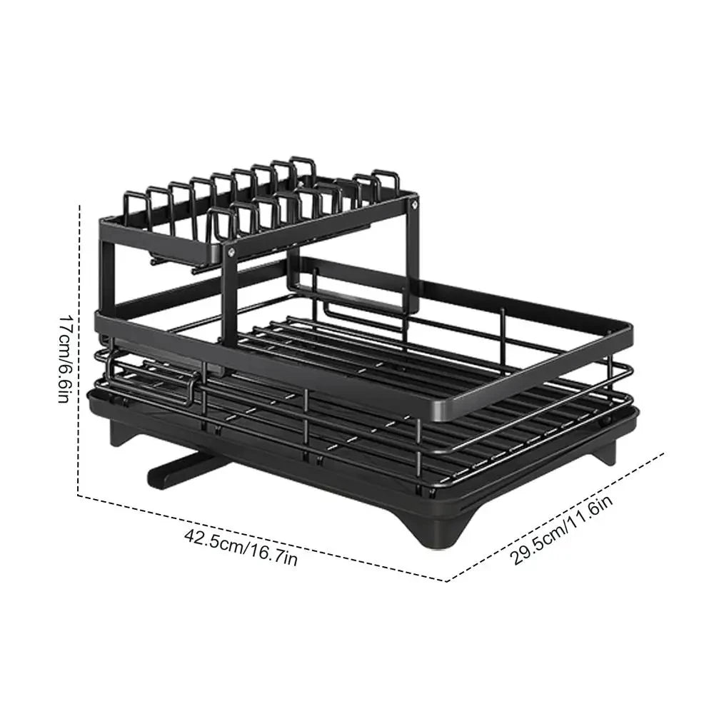 Dish Drying Rack Kitchen Adjustable Stainless Steel 2 Tier Plates Organizer Dish Bowl Drainer Storage Rack Kitchen Utensils