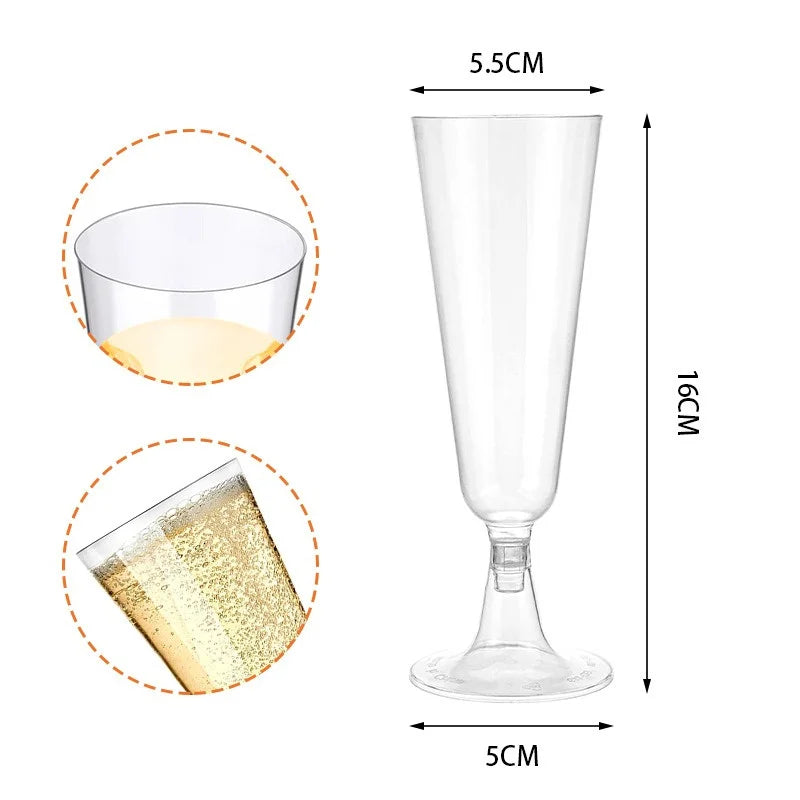 25pcs 150ml Disposable Cups Sparkling Champagne Bar Cups Plastic Champagne Flutes Clear Toasting Glasses for Weddings Party