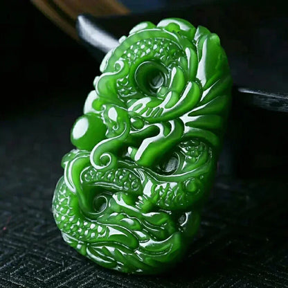 Green Natural Hetian Jade Stone Dragon Pendant Jasper Necklace Carved Chinese Jadeite Jewelry Charm Amulet Gifts for Women Men