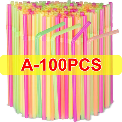 Drinking Plastic Straws Colorful Disposable Bendable Drink Straw Milk Tea Cocktail Kitchenware Bar Supplies Wedding Party Decor