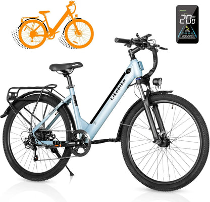 Electric Bike for Adults 350W(Peak 540W) 26 inch Electric Bicycle Step Thru Ebike, with 36V/9Ah Battery, 20MPH, 7-Speed