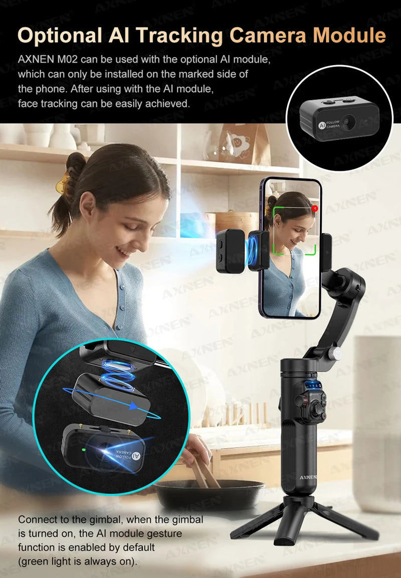 Handheld Stabilizer 3 Axis Gimbal for Cellphone Outdoor Video Shot for iPhone 16 15 PRO MAX Samsung Android, Optional AI Module