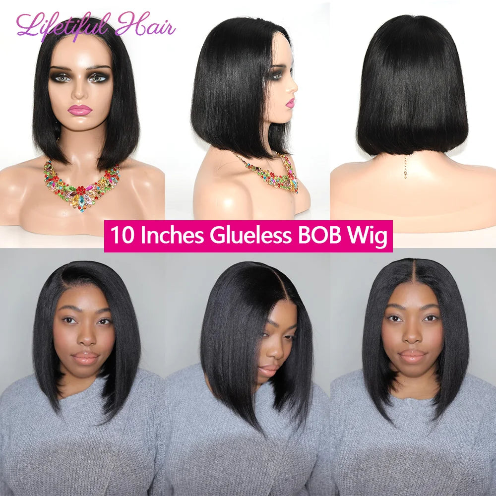 Glueless Bob Hair Wig Human Hair Ready To Wear Straight Transprent 4x4 Lace Closure Wigs For Women Glueless Wigs Human Hair