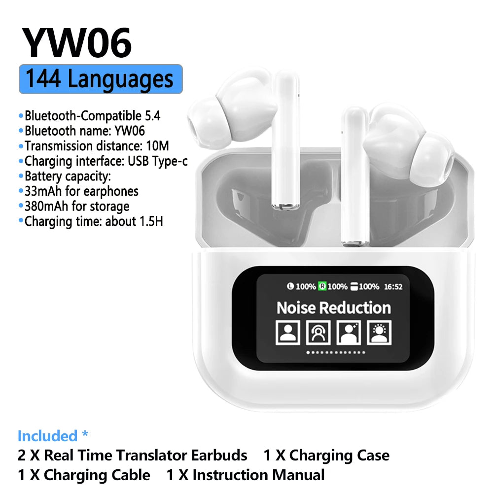 144 Languages Wireless Translation Earphone Real Time Translator Earbuds Bluetooth5.4 Two-Way Instant Translated Business Trip