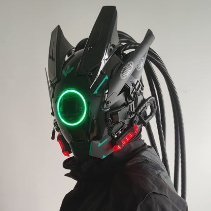 JAUPTO Cyberpunk mask  round lights with woven masks role-playing Halloween suitable for party music festival accessories