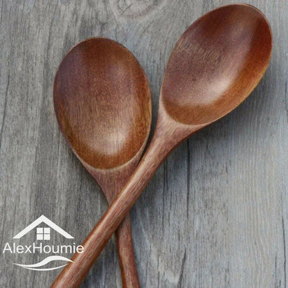 6 Piece Wooden Spoon Bamboo Kitchen Korean Style 9 '' Inch Natural Wood Soup Tableware Cooking Honey Coffee Spoon Mixing Spoon