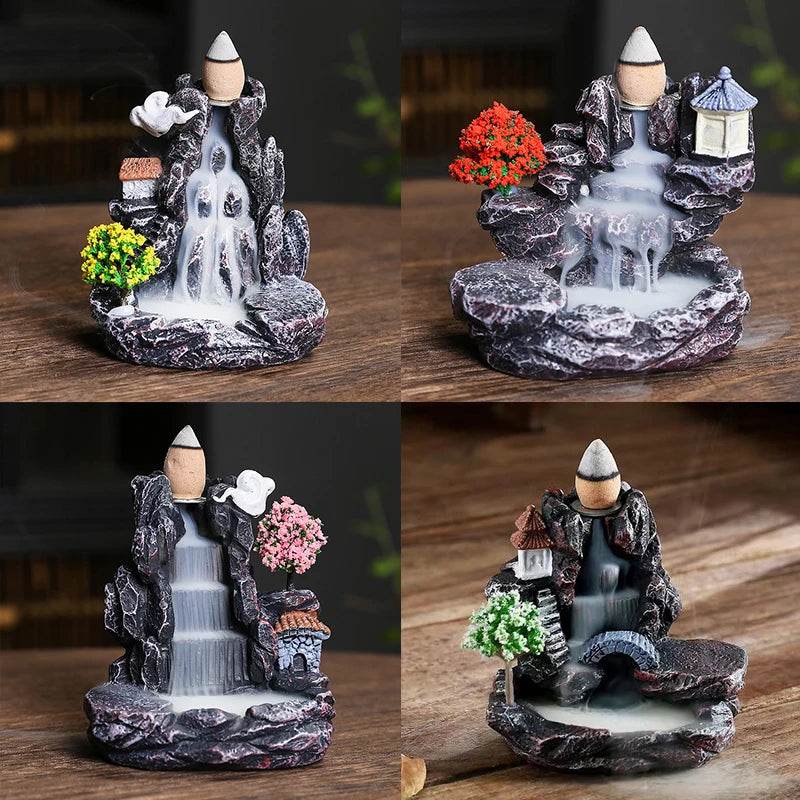 Waterfall Backflow Incense Burner Mountains River Fragrance Backflow Aroma Smoke Sandalwood Aromatherapy Ornament Relaxing Gift - MarvelouStoree