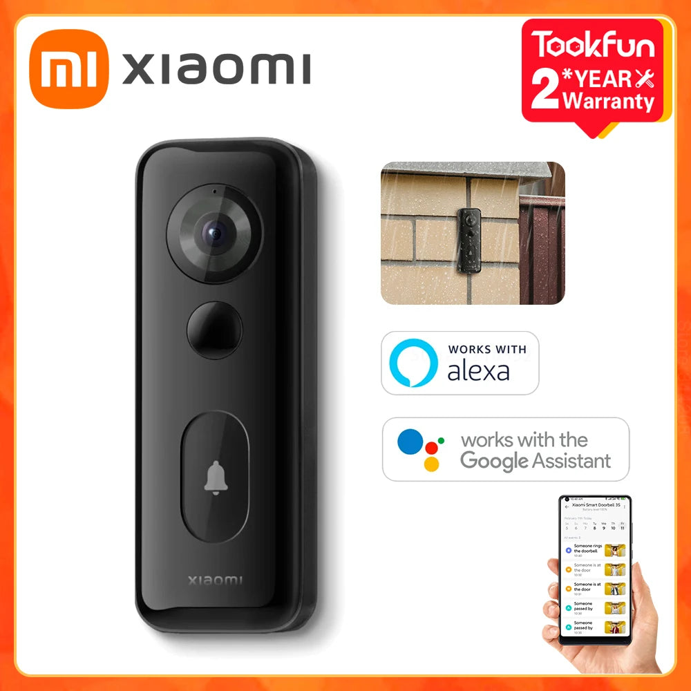 Global Version Xiaomi Smart Doorbell 3S 180° Wide View WiFi Wireless Camera 2K Night Vision IP65 Alexa Google Voice Assistant