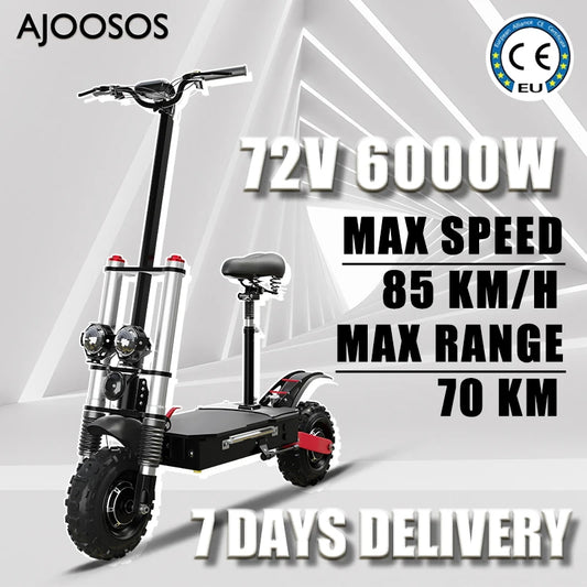 1200W 1300W 2400W 6000W Commuter Seated Adults Electric Scooter 48V/72V E-Scooter 10 inch Tubeless Off Road Tire with LCD