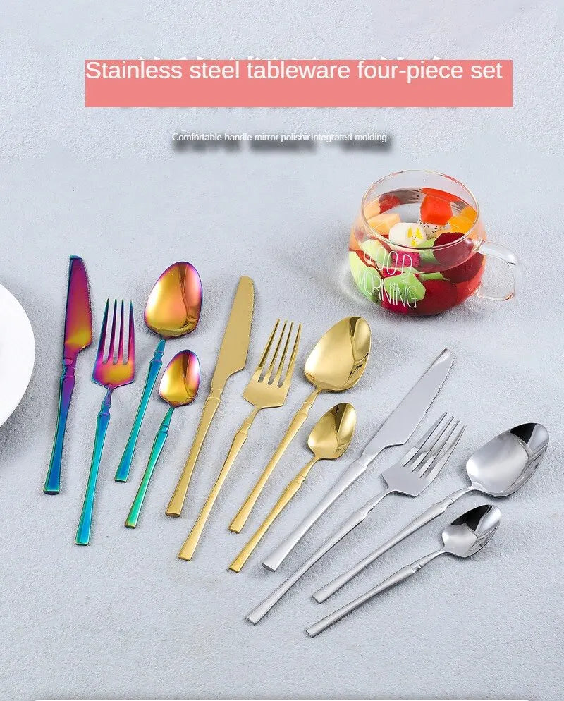 4pcs Cutlery Set Gold Dinnerware Stainless Steel Silverware Knife Fork Spoon Tableware Flatware Set Kitchen Accessories