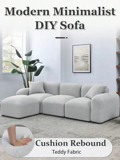 Modular Sectional Sherpa Sofa, Combination Boucle Fabric Couch, Modern Sofa With Lounge Chaise, L-Shape Couch With