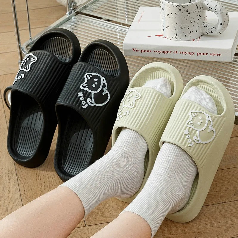 Summer Slippers Bathroom Platform Non-Slip Home Bear Cartoon Flip Flops Beach Women Slipper Sandals Slides Indoor Outdoor 2023