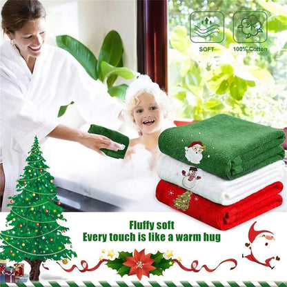 2025 New Year Towel Classic Solid Xmas Tree/Snowman/Santa Claus Embroidery Bath Towel 45x30cm Christmas Hand Towels Set