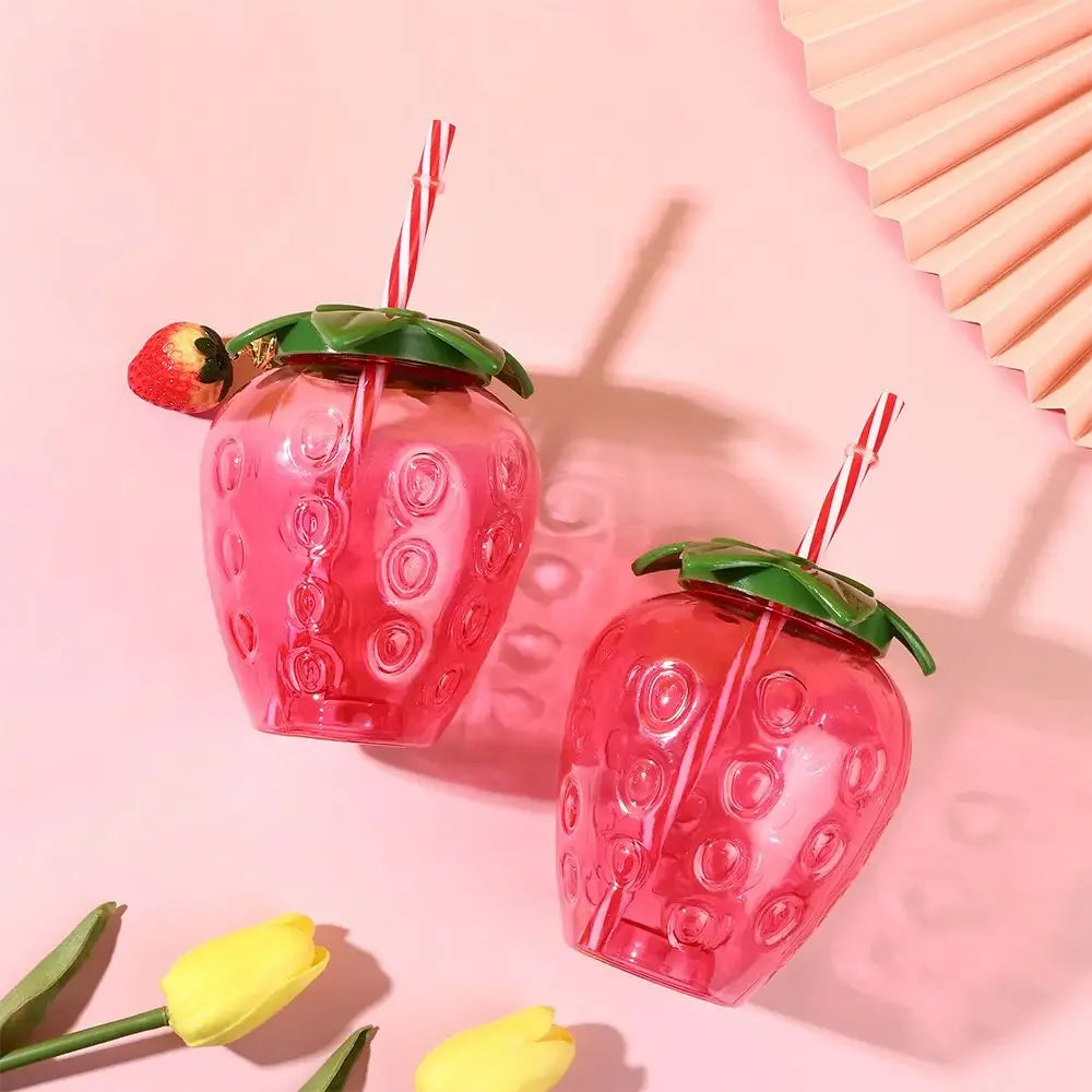 Lovely Food Grade Plastic Summer Straw Cup Cartoon Fruit Strawberry Pineapple Watermelon Water Bottle Drinkware Gift