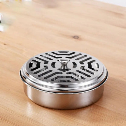 1PCS Stainless Steel Mosquito Coil Tray With Cover Mosquito Portable Coil Windproof Repellent Incense Stand Outdoor R1I2