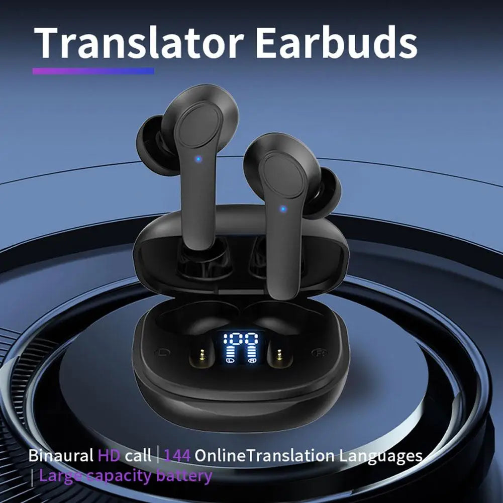 Wireless Translation Headset Real-time Display Portable For Travel Business Meetings Headphone Earphone Earbuds Music Player New