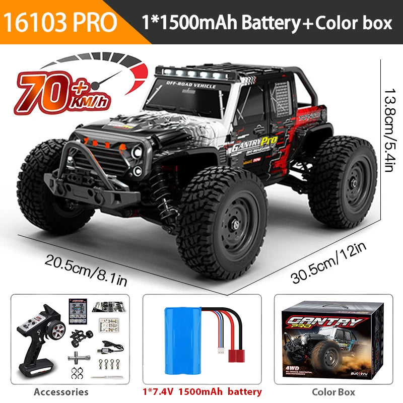 1:16 70KM/H Or 50KM/H 4WD RC Car With LED Remote Control Cars High Speed Drift Monster 4x4 Truck for Kids vs Wltoys 144001 Toys