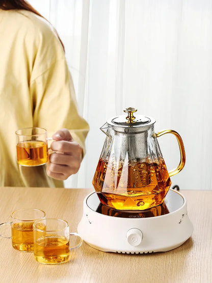 Glass Teapot with Infuser Heated Resistant Container for Flower Tea Herbal Pot Clear Tea Kettle Home Coffee Glass Teaware