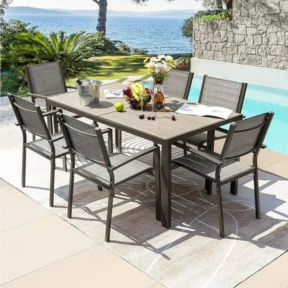 7 Piece Terrace Dining Outdoor Furniture Set with Weatherproof Table and 6 Stackable for Garden - MarvelouStoree