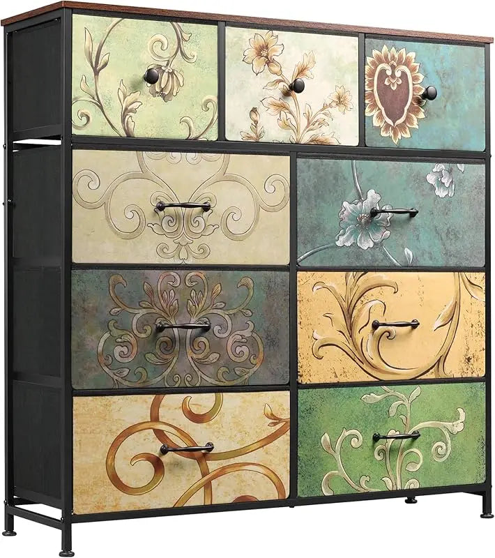 9-Drawer Dresser, Fabric Storage Tower for Bedroom, Hallway, Closet, Tall Chest Organizer Unit for Bedroom with Fabric Bins