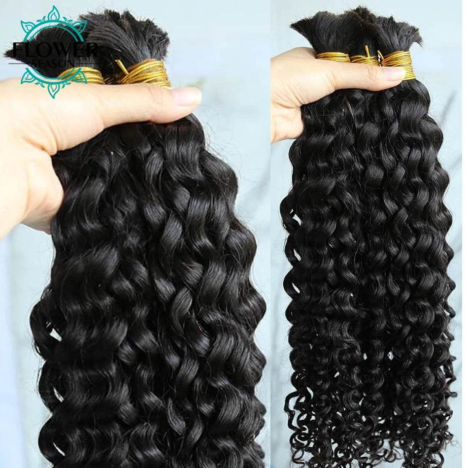 Bulk Human Hair For Braiding Wholesale Burmese Boho Braids Human Hair Extensions No Weft Double Drawn Curly Hair Bulk 3Bundles - MarvelouStoree