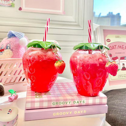 500ml Summer Cute Strawberry Straw Water Bottle Milk Coffee Straw Cup for Home Cartoon Water Bottle Juice Bottle Drinking Cup